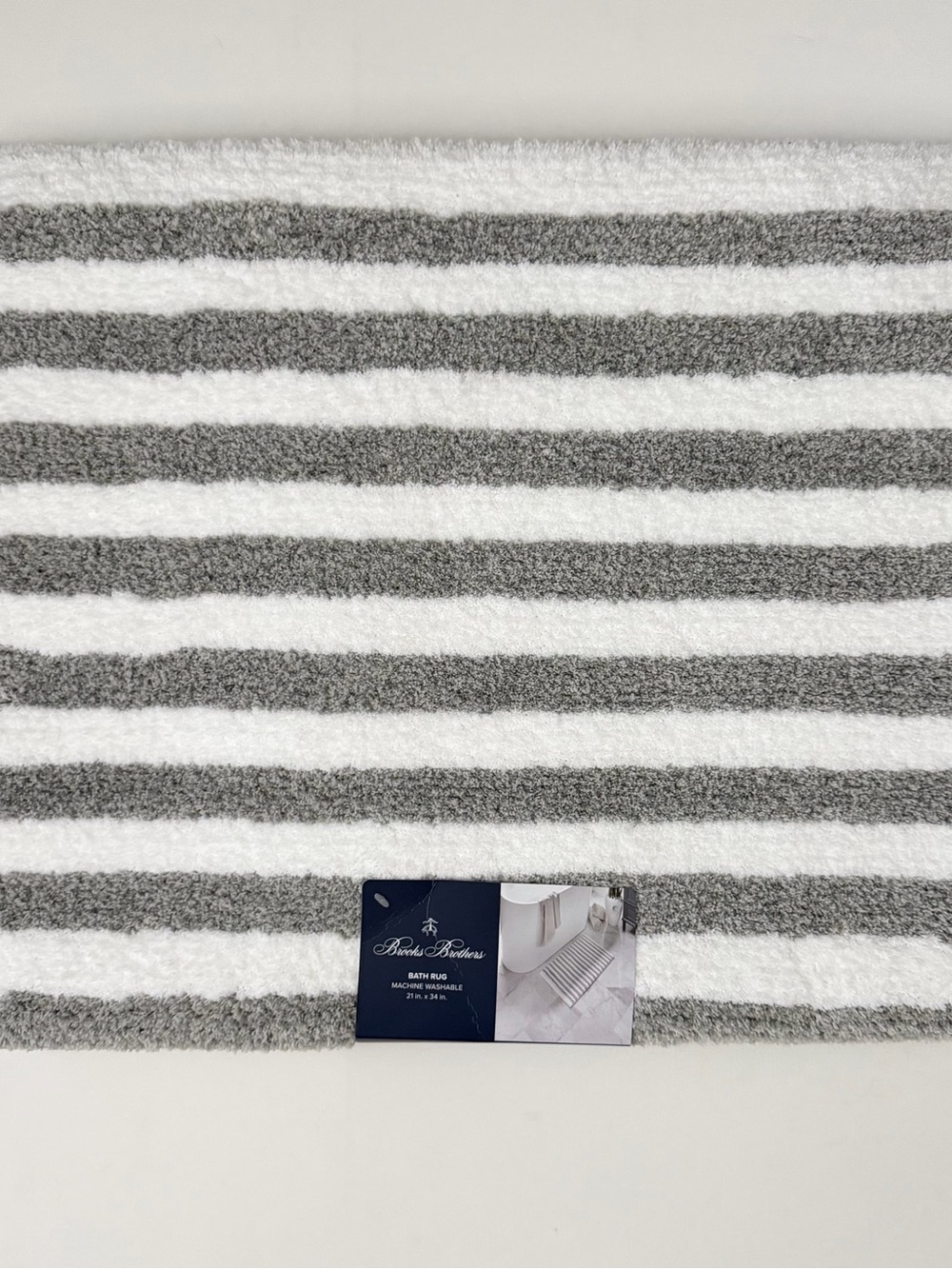 Brooks Brothers Gray and White Striped Bath Mat